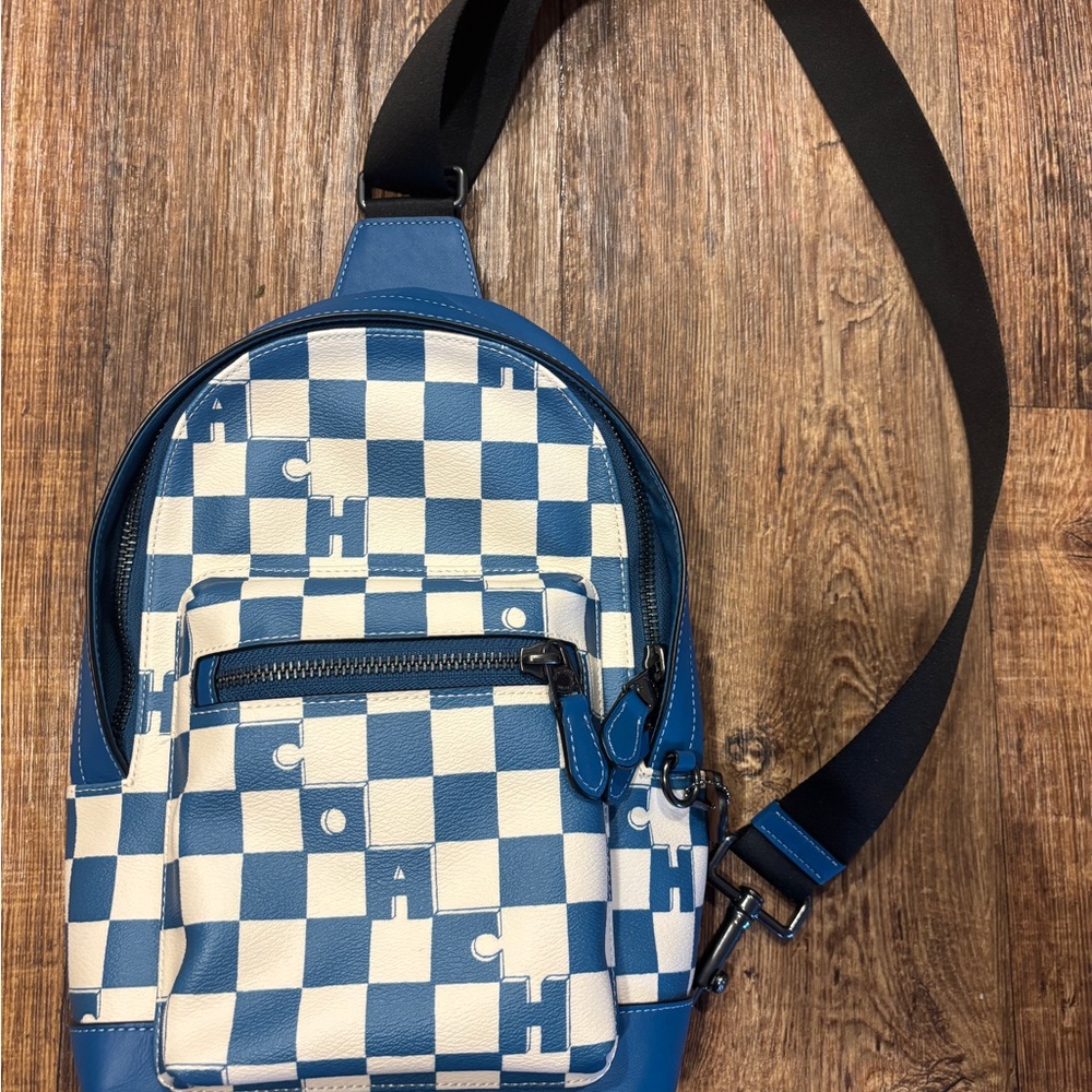 Coach Blue and White Checkered Sling Backpack - Coach West Pack